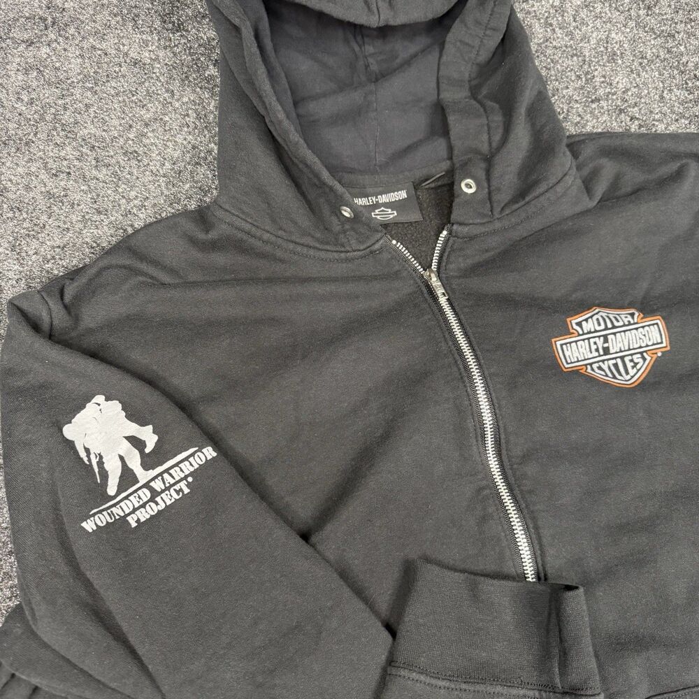 Harley Davidson Wounded Warrior Project Men's XXL Fleece Full Zip Hoodie Black